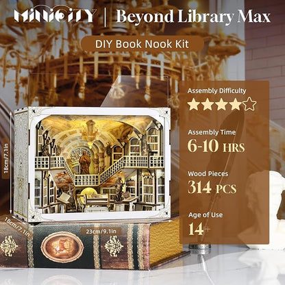 Book Nook Kit DIY DIY Miniature Dollhouse for Adults Beyond Library 3D Wooden Puzzle Bookend Bookshelf Insert Decor with LED Light Gifts for Book Lovers (Library of Gods Max)