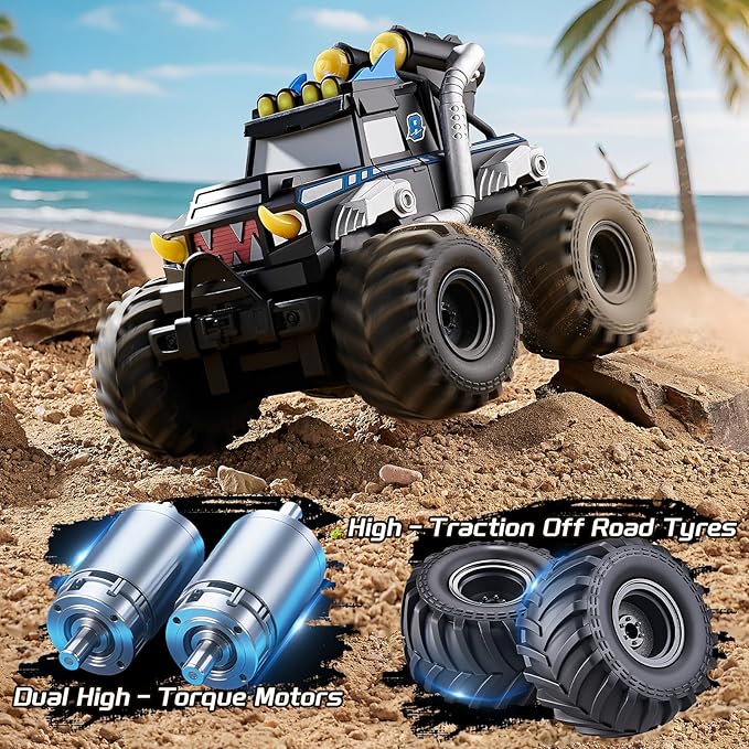 3-in-1 Amphibious Remote Control Car RC Boat/Water Gun 2.4GHz All Terrain Waterproof Monster Trucks for Boys Age 4-7 W/2 Batteries 70 min Birthday Gift Pool Toys for Kids Ages 4-8