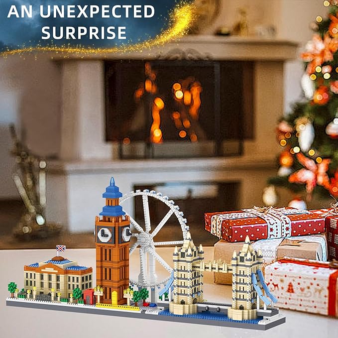 London Skyline Building Blocks Sets - 3110PCS Famous London Landmarks Architecture Toy Micro Mini Building Bricks Kit with London EyeBig BenWestminster PalaceTower Bridge for Adult STEM Gift