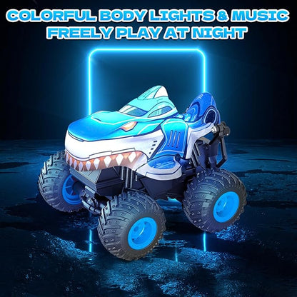 YongnKids Remote Control Car Shark Monster Trucks for Boys Age 4-7 2.4Ghz Rchargeable Rc Car with Music &amp Light360° Rotating Stunts RC Truck Toy for Kids 3-5 6 7 8-12 Birthday Easter Gift