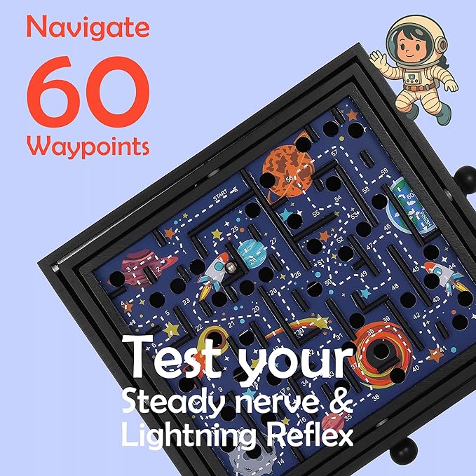 'STERLING Games Wooden Labyrinth Space Shuttle Theme Tilt Maze Game with Marble Ball and 60 Waypoints for 6 Years Up 13.5 x 13 Board
