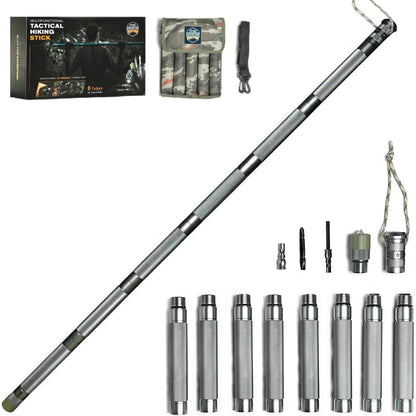 Prime Adventure Hiking Tactical Stick Walking Staff - Outdoor Multitool Gear Trekking Pole Collapsible Retractable Premium 15 in 1 | 8 Tubes