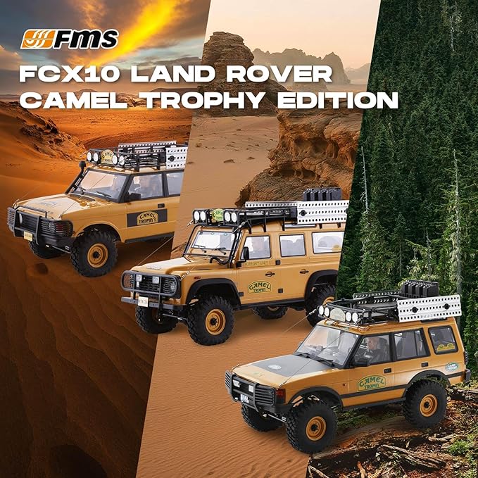 FMS FCX10 1/10 RC Crawler Land Rover Camel Trophy Edition Official Licensed 4WD All Terrain Off-Road RC Truck for Adults High-Detail Scale RC Car with Metal Gears Upgraded Shocks (Range Rover)