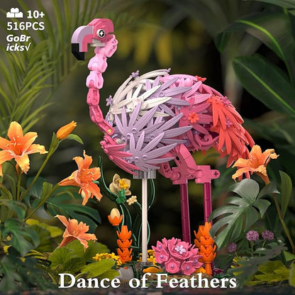 Flamingo Building Set Flower Buildings Blocks Floral Animal Figure Building Toy for Home Office Art Decor Adults Kids Boys Girls Ages 8 9 10 11 12+ Dance of Feathers 516PCS