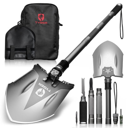 Tyger Auto Folding Shovel TG-SV8U3217 Military Heavy Duty Survival Shovel 16-in-1 Multitool Compact Camp Shovel with Bag for Camping, Hiking, Off-Roading, Outdoor, Tactical, Emergency