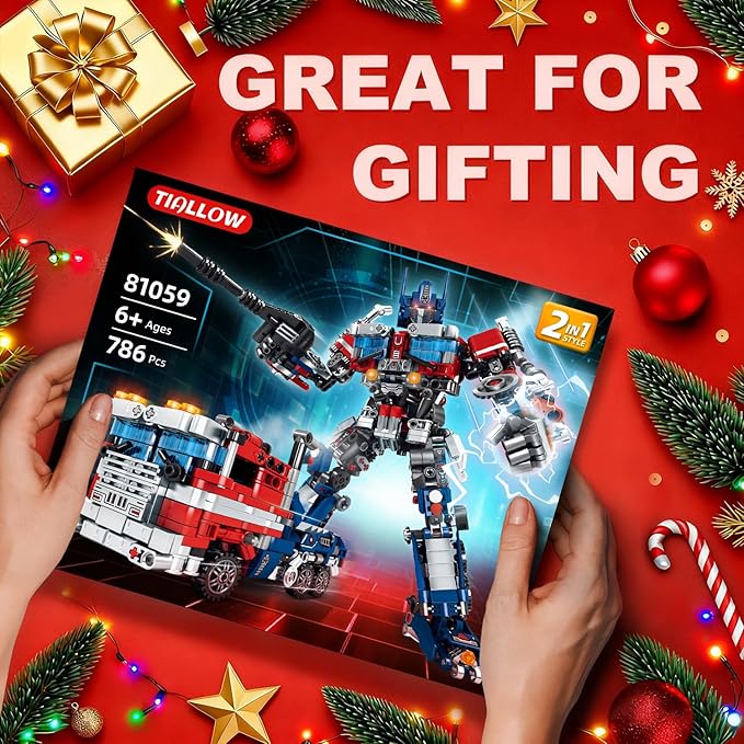 Transform Sets Robot Building Block Toys2 in 1 STEM Robotics Transforming Truck Mech Building kitCompatible with LegoChristmas Birthday Gift for Adults Boys Age 8-12 (Blue)