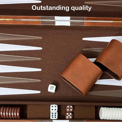Large Backgammon Sets for Adults Classic Board Games Portable and Travel Backgammon Set with Premium Leather Case (15 Inch)