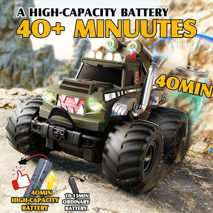 Dual Remote Control RC Car with Magic Gesture Wristband &amp 40+ Min Play 1:18 Fully Submersible Waterproof All Terrain 4WD Monster Truck Amphibious Toy Crawler Gift for Boys Girls Ages 6-12-Black
