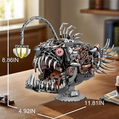 Mechanical Lantern Fish Building Sets for Adults Compatible with Lego Creative Ocean Animal Toy for Home Office Decor STEM Gift for Boys 8-14
