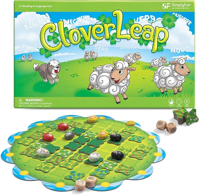 SimplyFun Clover Leap - Educational Vocabulary Game - Sentence Building for Kids Develop Sentence Structure &amp Vocabulary Skills Fun Learning Game for Families - 2-4 Players Ages 5 &amp Up