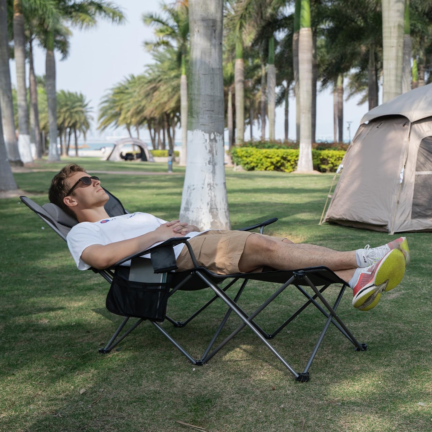 apollo walker Camping Chairs for Adults - 6 Legged Beach Chair with Foot Rest, Adjustable 90° - 135° Reclining Lounge Chair Outdoor, Folding Chairs for Outside with Detachable Pillow & Carry Bag Grey