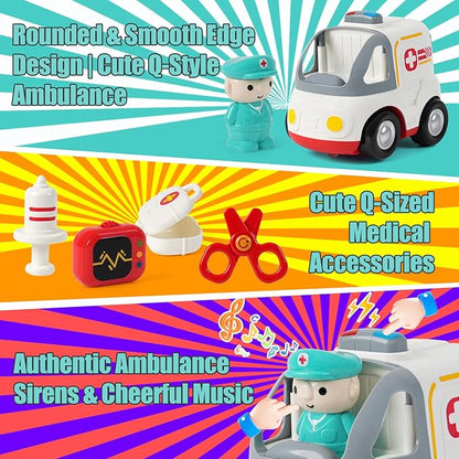 Remote Control Car for Kids - Cartoon RC Ambulance Toy for Toddlers 18+ Months Ages 2 3 4 5 Years Old Birthday Gifts for Boys with Lights &amp Sounds &amp Music