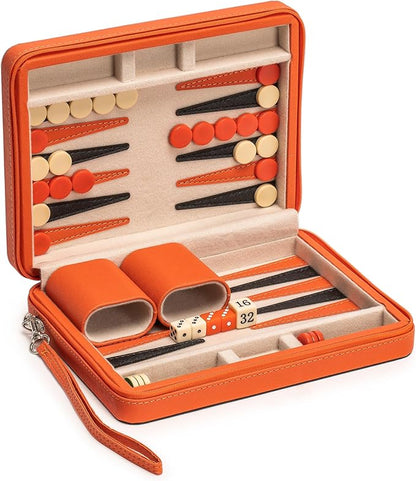 Yellow Mountain Imports Travel Size Backgammon Mini Game Set Alanya - Magnetic Checkers and 9-inch Board in Sleek Leatherette Case - Classic Strategy Board Game