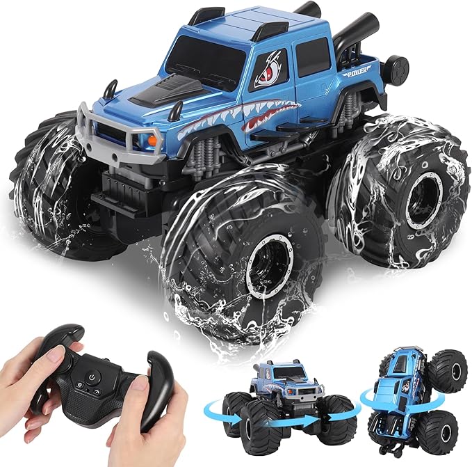 HENGI Amphibious Remote Control Car RC Monster Truck 2.4GHZ 1:16 Waterproof All-Terrain Off-Road RC Cars Toys Pool Toys Gifts for Boys and Girls Age 8-12 (Blue)