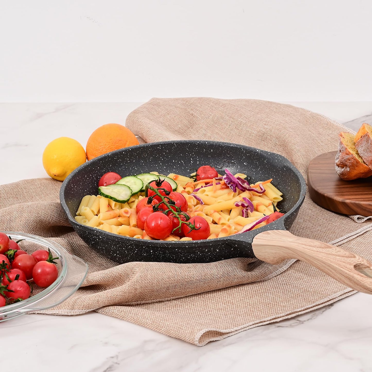 JEETEE 8 Inch Nonstick Frying Pan, Stone Coating Cookware, Nonstick Omelette Pan with Heat-Resistant Handle, Induction Skillet for Eggs (Grey)