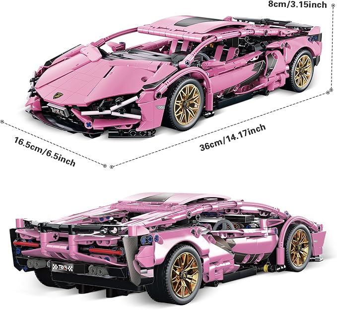 Race Car Building Block Set – 1:14 Pink Sport Speed Technical Supercar Model Kit 1314 PCS Collectible Challenging Vehicles Toys Birthday Gifts for Adults Boys Teens Age 8-12 8-14 14+