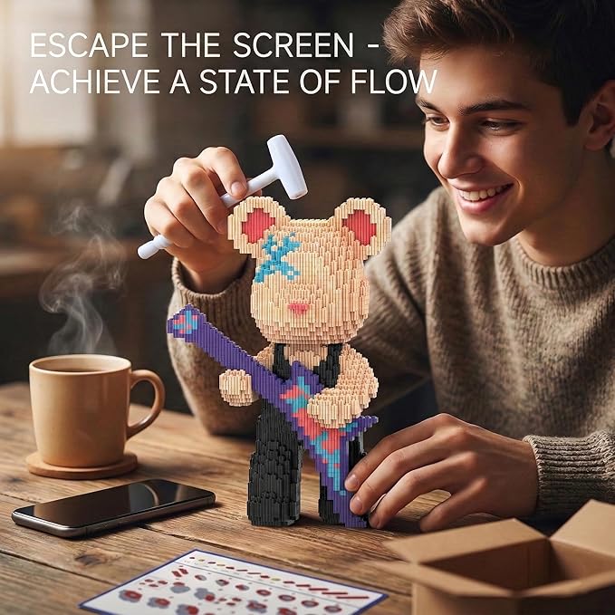 12.6 Teddy Blocks Bear Building Bricks Figure Set for Adults Collector-Edition DIY Craft Kit Trend Home Decor for Office Bedroom or Book Shelf Stress Relief Gift for Men Women Birthdays