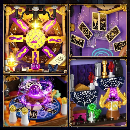 Upgraded Mystic Divination Book Nook Building Set with Rechargeable Lights 1447 PCS DIY Magic Booknook Building Block Kit Home Decor Miniature Book House Model Gift for Adults Boys Girls 12+