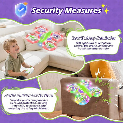 LED RC Drone for Kids 6+ Christmas Birthday Gift for Boys &amp Girls with Remote Batteries 360° Flip High Speed Mode 45 Min Flight Indoor and Outdoor Flying Toy - Green Purple