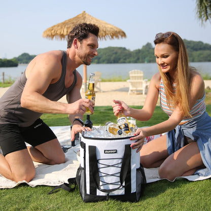 ZAKEEP Cooler Backpack, 36 Cans Multifunctional Leakproof Cooler Backpack with Padded Top Handle, Mesh Pocket for Camping BBQ (White)