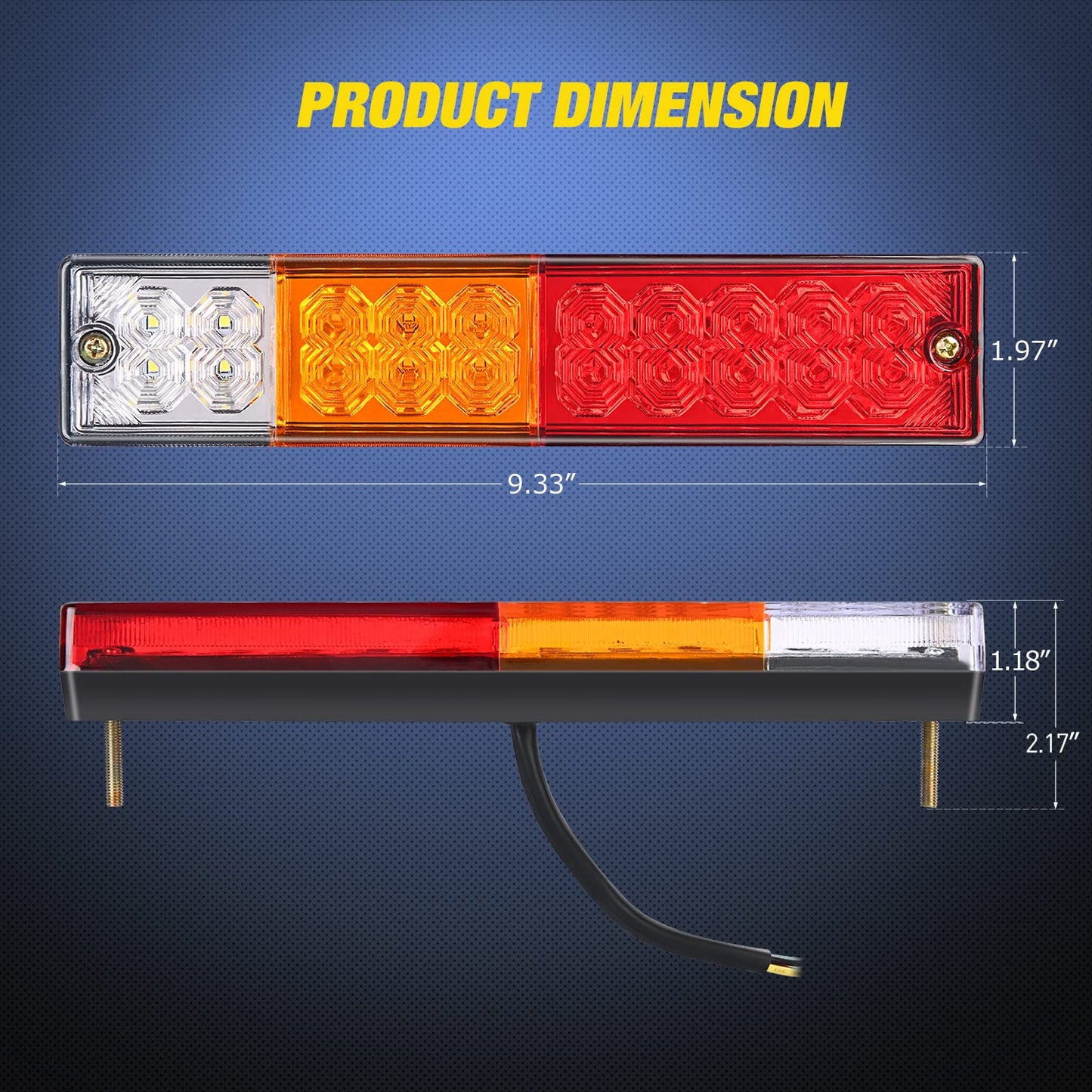 Nilight Trailer Tail Light Bar 2PCS 20LED Brake Running Turn Signals Reverse lights IP65 Waterproof for 10-30V Truck Trailers Caravan Van RV UTV Camper Boat