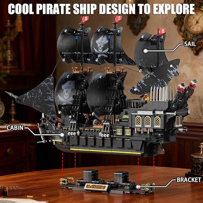 Pirate Ship Building Sets with LightsMOC Black Pearl Ships Building Blocks for AdultsPirate Boat Building ToysCollectible for Home DecorValentine Day Birthday Gift for Boys 8-14(2288Pcs)