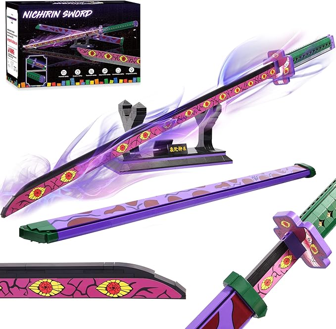 Jorumo Sword Building Set 39in Kokushibo Sword Building Block with Scabbard and Stand Handmade Cosplay Anime Sword Toy Building Set for Collecting and Gifting 789 pcs