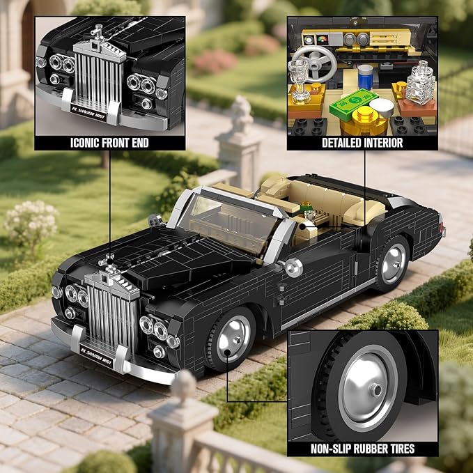 Mould King 10006 Classic Car Building Sets MOC Vintage Luxury Convertible Model Building Blocks Kits Gift for Teens/Adults Collections Enthusiasts (1096+ Pieces
