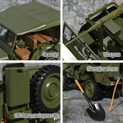 1:14 Scale Military Remote Control Car RC Crawler 2.4G 4WD Off Road Jeep RC Truck with LED Lights and Sound Effects Rock Climbing Vehicle for Adults (Green 2 Batteries)