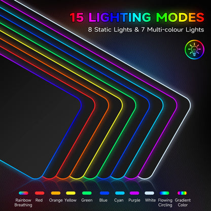 Hcman RGB Gaming Mouse Pad, Large Mousepad with Led Light, PC Gaming Accessories Black Keyboard Pad for Desk, Non-Slip Rubber Base XXL Big Mouse Mat for Gamer Boy Men Gift (31.5 X 12 Inch)