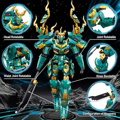 Mech Building Set Green Dragon Samurai Ninja Action Figure for Adults Collectible Robot Gift for Kids Ages 8+ Compatible with Lego Mech Set 704 PCS