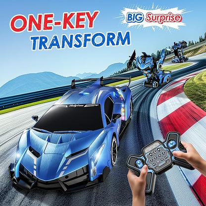 Holyton Big 1:10 Scale Transform RC Car &amp Robot – One-Button Transformation Gesture Sensing LED Lights Music &amp Fog Spray 2 Batteries 80 Mins Play Birthday Gift for Boys Girls Ages 3-12