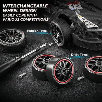 Remote Control Car RC Drift Car 1:16 Scale 4WD RC Vehicle with LED Lights 2.4GHz 30km/h RTR High Speed Racing Sport Toy for Adults Boys Girls Kids Gift 2Pcs Rechargeable Battery