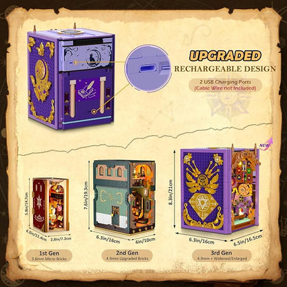 Upgraded Mystic Divination Book Nook Building Set with Rechargeable Lights 1447 PCS DIY Magic Booknook Building Block Kit Home Decor Miniature Book House Model Gift for Adults Boys Girls 12+