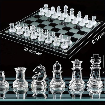 Elegant 10-Inch Glass Chess Set – Premium Quality Board Game for All Ages Ideal Gift for Chess Lovers &amp Stylish Home Decor