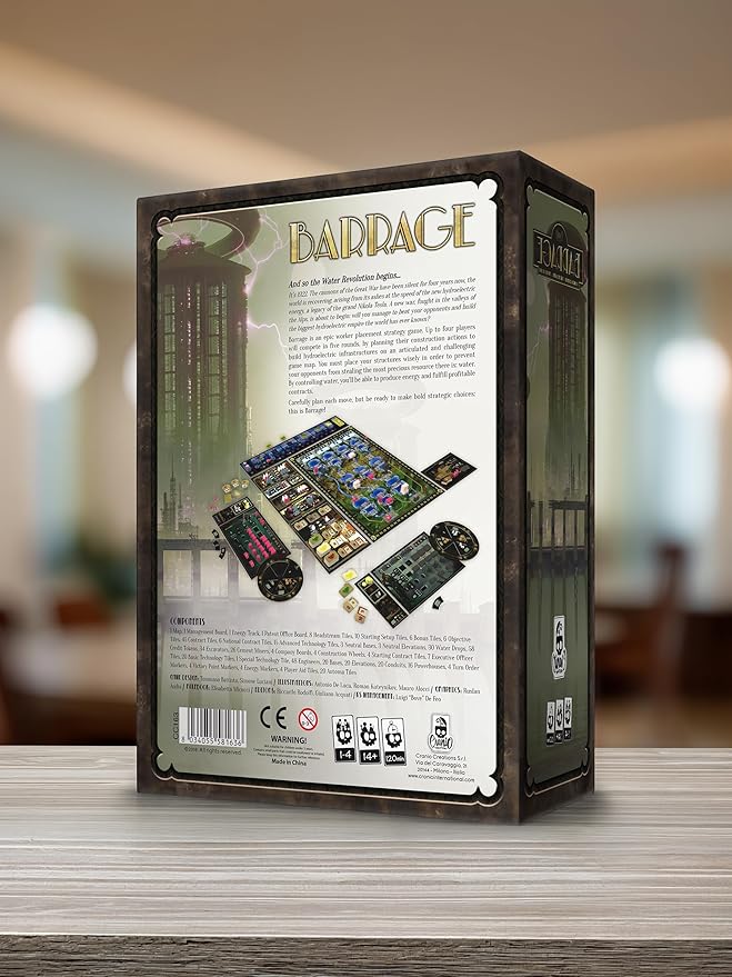 CrowD Games | Barrage: Base Game | 1-4 Players | Ages 14 and up | Strategy Board Game | Worker Placement | Engine Building | Network and Route Building | 60-120 min Playtime