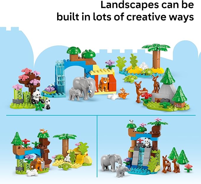 LEGO DUPLO Town 3 in 1 Wild Animal Families Building Toy Playset - Preschool Learning and Educational Toy for Toddlers Boys and Girls Ages 2+ - with 10 Animal Figures - Baby Gift Idea - 10446
