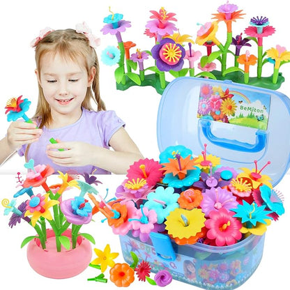 BEMITON Flower Building Toy Set for Girls Best Birthday Gifts for 3 4 5 6 7 Year Old Kids Arts and Crafts Kit for Toddlers STEM Activities and Gardening Pretend Playset 148 pcs