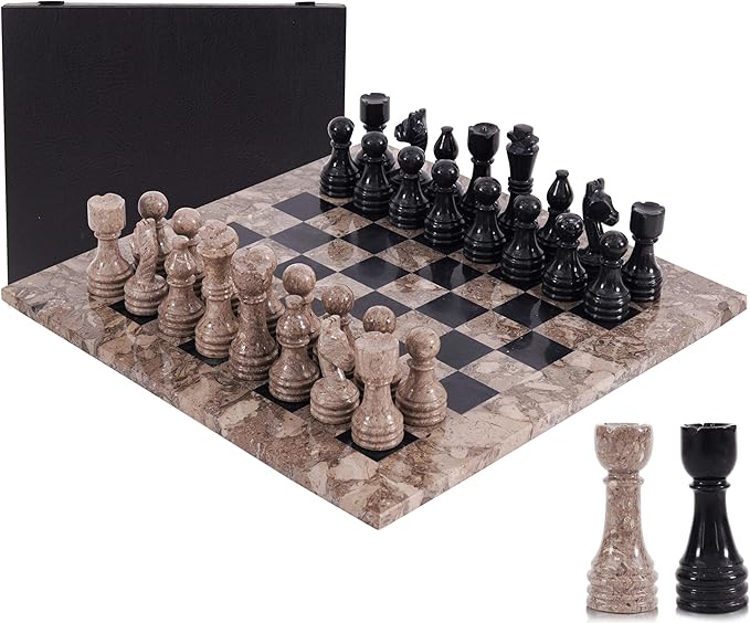 Marble Chess Set for Adults 15 Handmade Oceanic &amp Black Board Game with 32 Chess Pieces 2 Extra Queens &amp Storage Box Luxury Travel Game – Elegant Home Décor