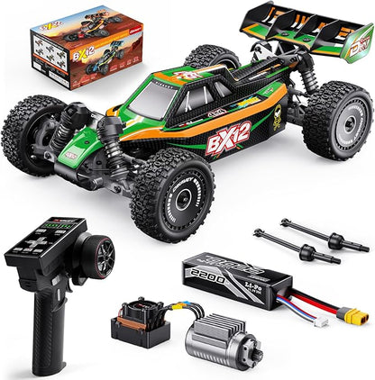 1/12 Brushless RC Cars for AdultsRemote Control Car for Fast Max 42 MPH 4X4 High Speed Racing RC Buggy with 3S 2200 mAh BatteryFast Off-Road RC Truck Suitable as Giftfor Beginner-Orange Green