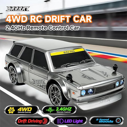 BRRRRT 4WD High Speed RC Drift Car1:24 Remote Control Car20KM/H Mini RC Drift Car with LED LightsAdjustable High Speed/Low Speed Drift CarExtra Drifting TiresBirthday Gifts for Kids Gift 6+