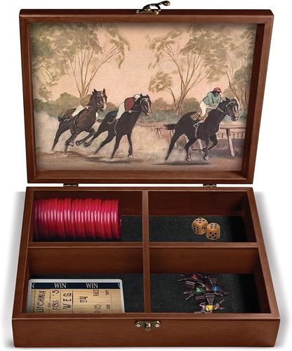 WE Games Derby Horse Race Board Game Set with Metal Game Pieces and Wooden Keepsake Storage Box Family Game Night Board Games for Adults and Family Birthday Gifts Home Decor Living Room Decor