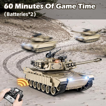 1/18 M1A2 Abrams RC Tank 2.4G Remote Control Tank That Shoot BBS with Smoke Sound and Lights 165ft Remote Control Army Model Toy Military All-Terrain Vehicle for Kids &amp Adults