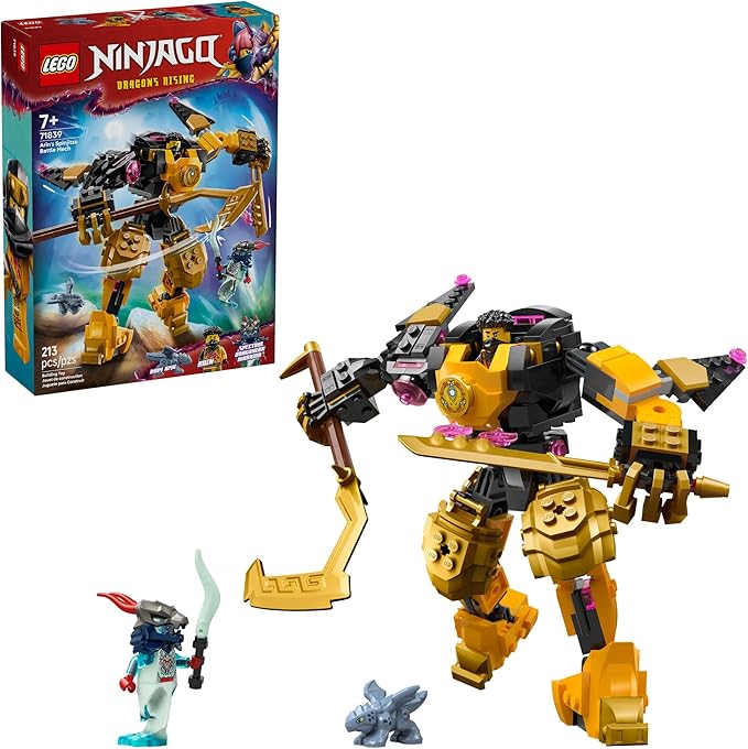 LEGO NINJAGO Arin’s Spinjitzu Battle Mech Building Toy - Ninja Building Set for Kids Ages 7+ - with Arin Baby Ryu &amp Villain Minifigures - Gift Idea for Boys Girls &amp Dragons Rising Fans -