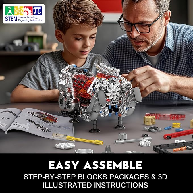 Mould King W16 Engine Model Kits - Build Your Own Supercar Engine Toy MOC Engineering Building Blocks Set That Run Twin V8 Engine Building Kits with Motor STEM Toy for Teen Adult(955 Pieces)