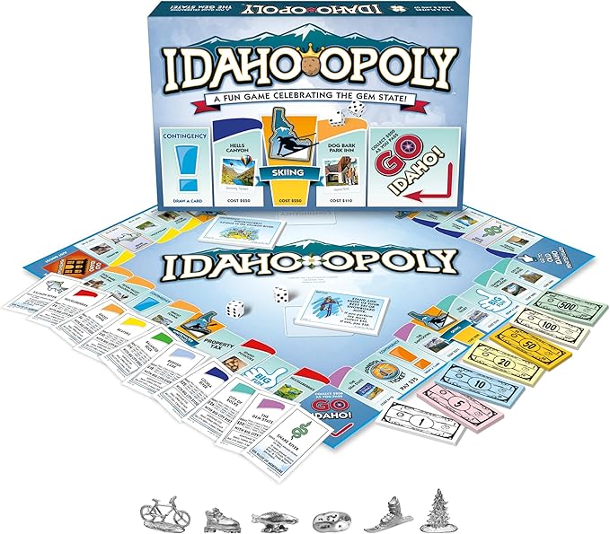 Late for The Sky Idaho-Opoly Board Game – Idaho State Themed Family Strategy Opoly-Style Fun for 2-6 Players Ages 8+ Traditional or Fast 1-Hour Play for Game Night