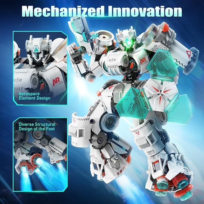 HIGH GODO Aerospace Mech Robot Transforming Building Blocks Set for Adults Warrior Justice Hero Mech Model Building Kit with Display Shelf Cool Creative Robots Toys Gift for Teens 14+ 1000+ Pieces