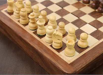 RoyalChessMall-Golden Rosewood Wooden Inlaid Magnetic Chess Set 5 with Folding Board