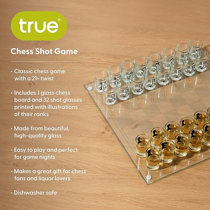True Shot Glass Chess Game Chess Board with Shot Glass Chess Pieces Clear Glass and Frosted Glass Chess Drinking Game