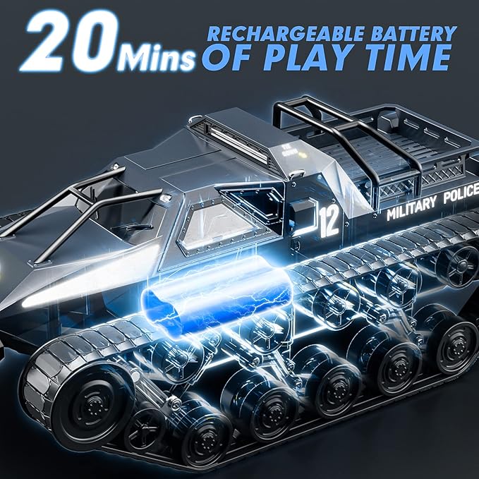 RC Tank Car 1:12 Remote Control Crawler 12KM/H High Speed Tank 2.4Ghz RC Rock Crawler Off-Road 4WD 360°Rotating Drifting Car with Rechargeable BatteryMilitary Truck Toy for Adults and Kids